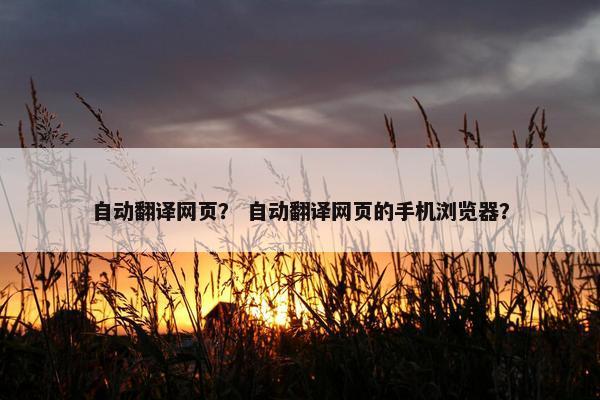 自动翻译网页？ 自动翻译网页的手机浏览器？
