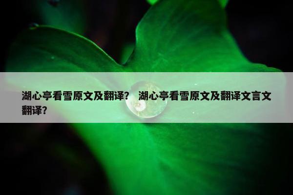 湖心亭看雪原文及翻译？ 湖心亭看雪原文及翻译文言文翻译？