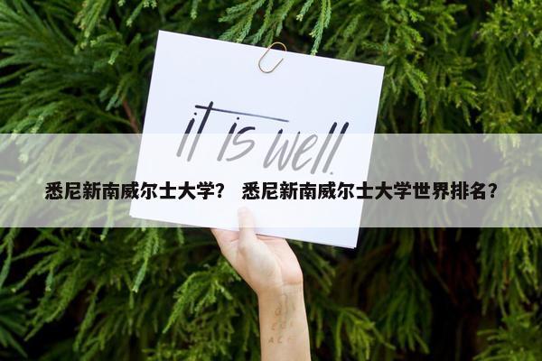 悉尼新南威尔士大学？ 悉尼新南威尔士大学世界排名？